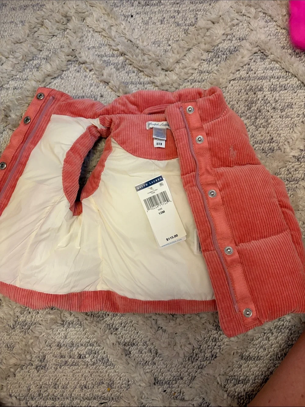 Ralph Lauren Coral Pink Corduroy Puffer Vest